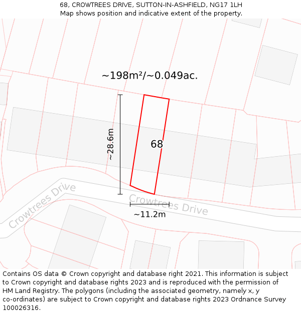 68, CROWTREES DRIVE, SUTTON-IN-ASHFIELD, NG17 1LH: Plot and title map