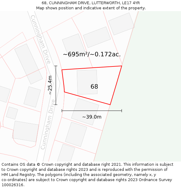 68, CUNNINGHAM DRIVE, LUTTERWORTH, LE17 4YR: Plot and title map