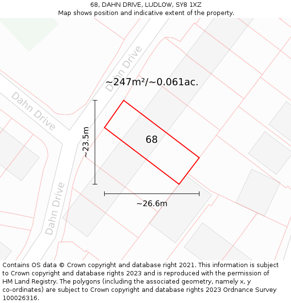 68, DAHN DRIVE, LUDLOW, SY8 1XZ: Plot and title map