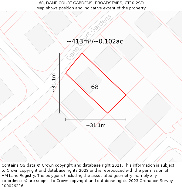 68, DANE COURT GARDENS, BROADSTAIRS, CT10 2SD: Plot and title map