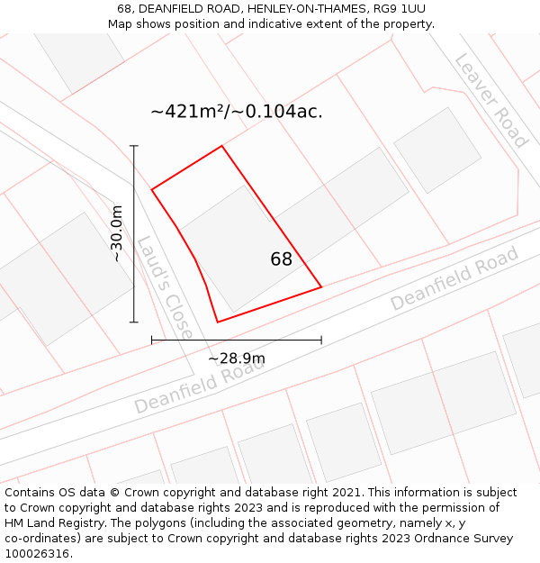 68, DEANFIELD ROAD, HENLEY-ON-THAMES, RG9 1UU: Plot and title map