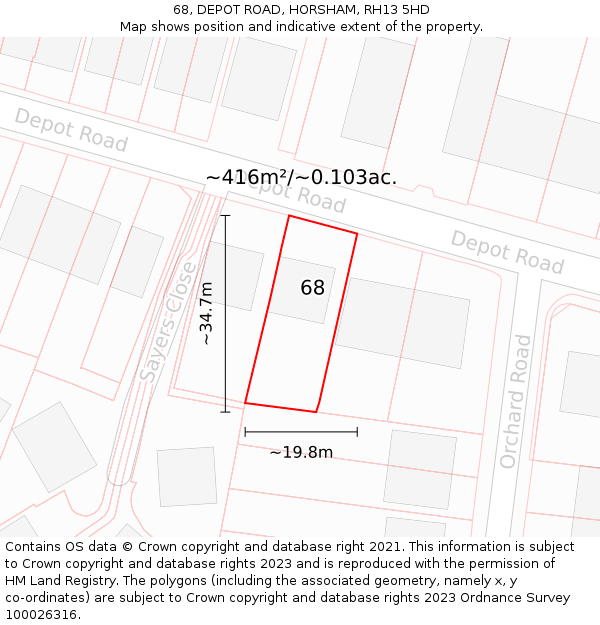 68, DEPOT ROAD, HORSHAM, RH13 5HD: Plot and title map