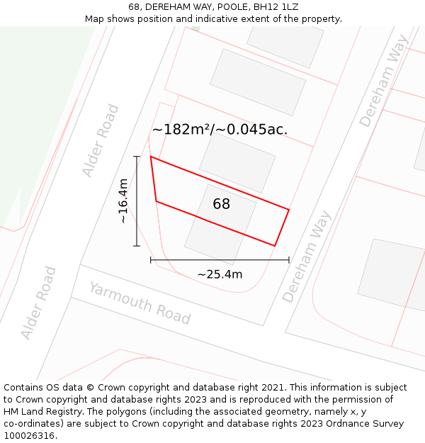 68, DEREHAM WAY, POOLE, BH12 1LZ: Plot and title map