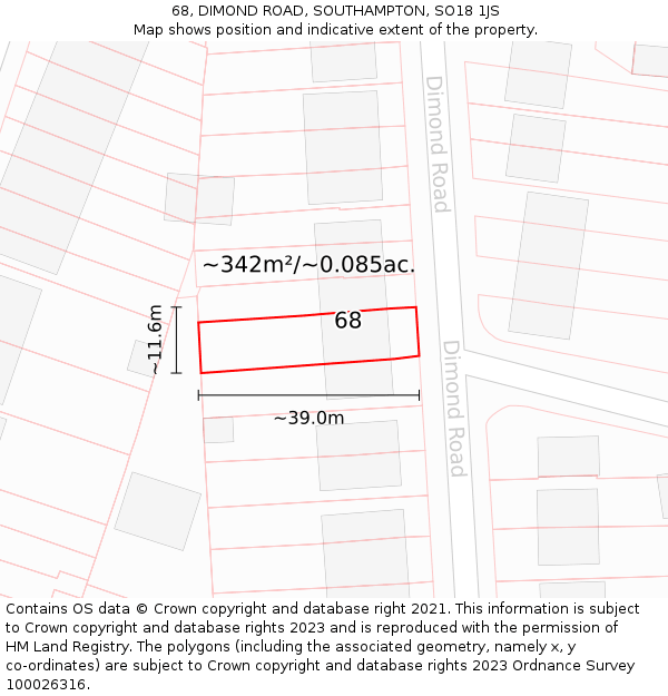 68, DIMOND ROAD, SOUTHAMPTON, SO18 1JS: Plot and title map