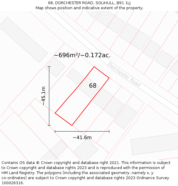 68, DORCHESTER ROAD, SOLIHULL, B91 1LJ: Plot and title map