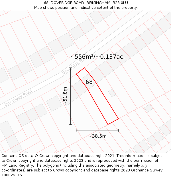 68, DOVERIDGE ROAD, BIRMINGHAM, B28 0LU: Plot and title map