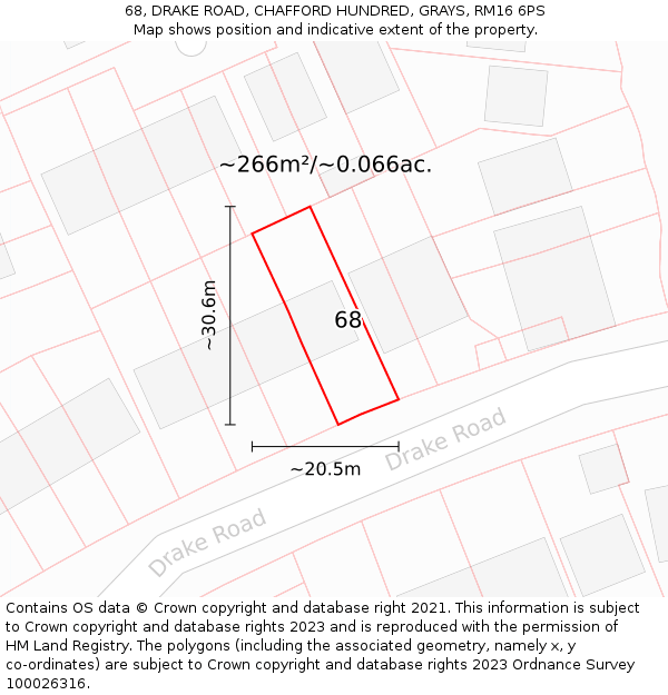 68, DRAKE ROAD, CHAFFORD HUNDRED, GRAYS, RM16 6PS: Plot and title map