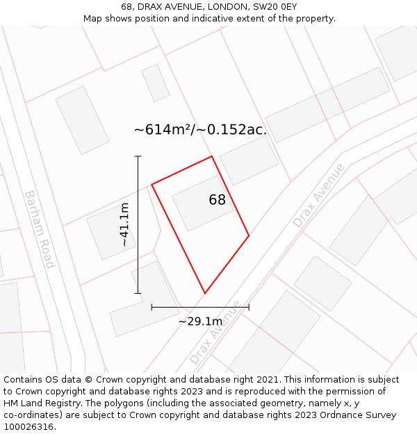 68, DRAX AVENUE, LONDON, SW20 0EY: Plot and title map