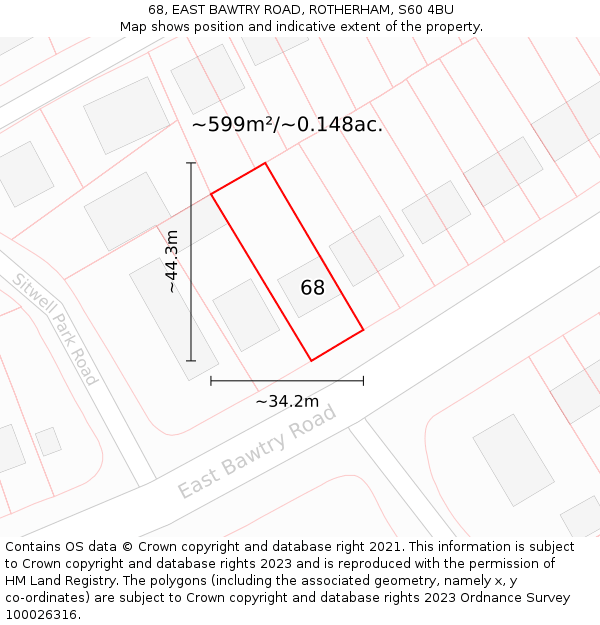 68, EAST BAWTRY ROAD, ROTHERHAM, S60 4BU: Plot and title map