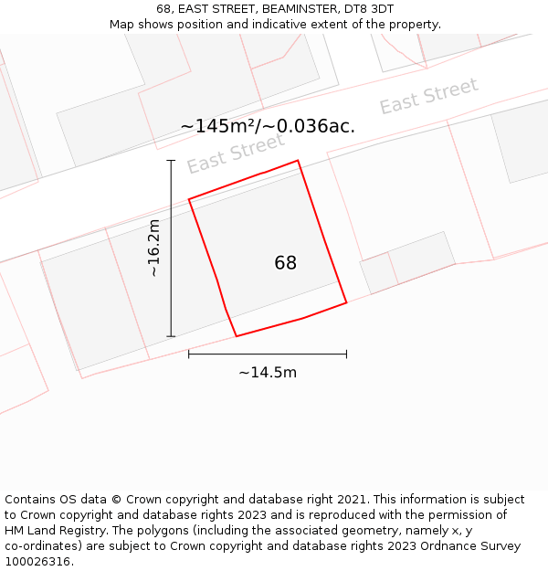 68, EAST STREET, BEAMINSTER, DT8 3DT: Plot and title map
