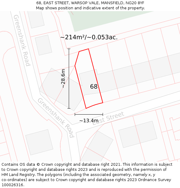 68, EAST STREET, WARSOP VALE, MANSFIELD, NG20 8YF: Plot and title map