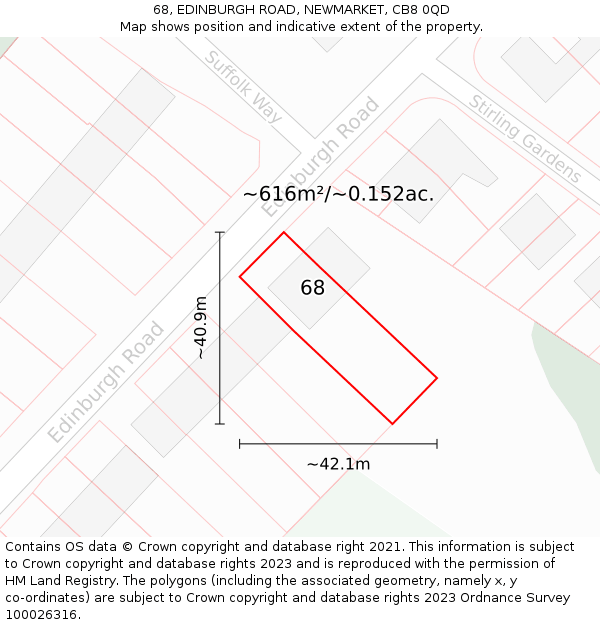 68, EDINBURGH ROAD, NEWMARKET, CB8 0QD: Plot and title map