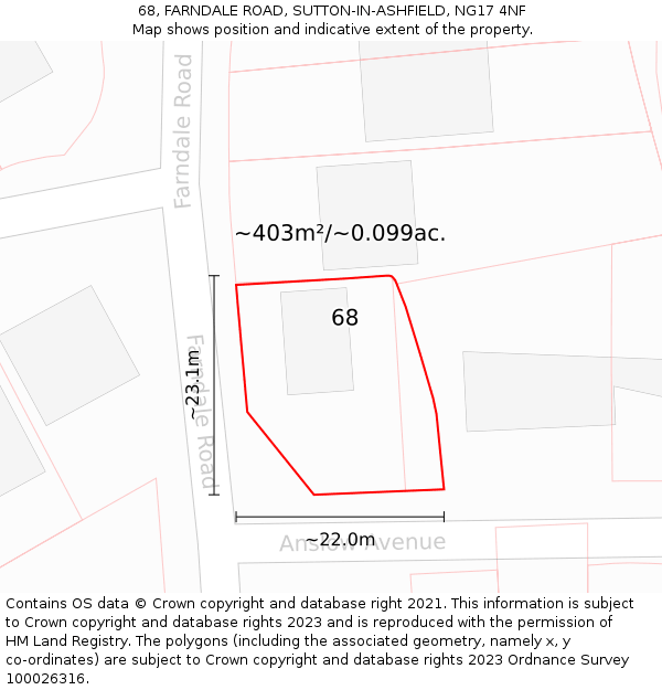 68, FARNDALE ROAD, SUTTON-IN-ASHFIELD, NG17 4NF: Plot and title map