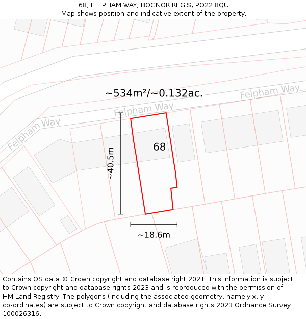 68, FELPHAM WAY, BOGNOR REGIS, PO22 8QU: Plot and title map