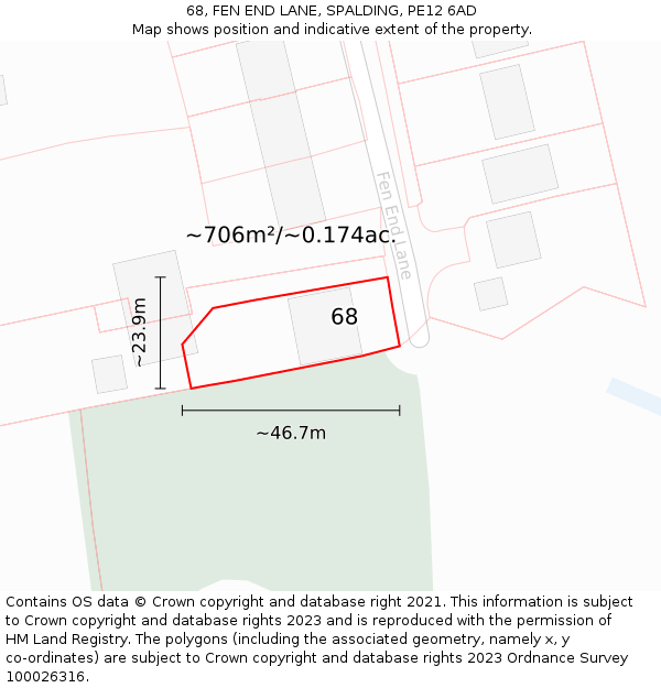 68, FEN END LANE, SPALDING, PE12 6AD: Plot and title map