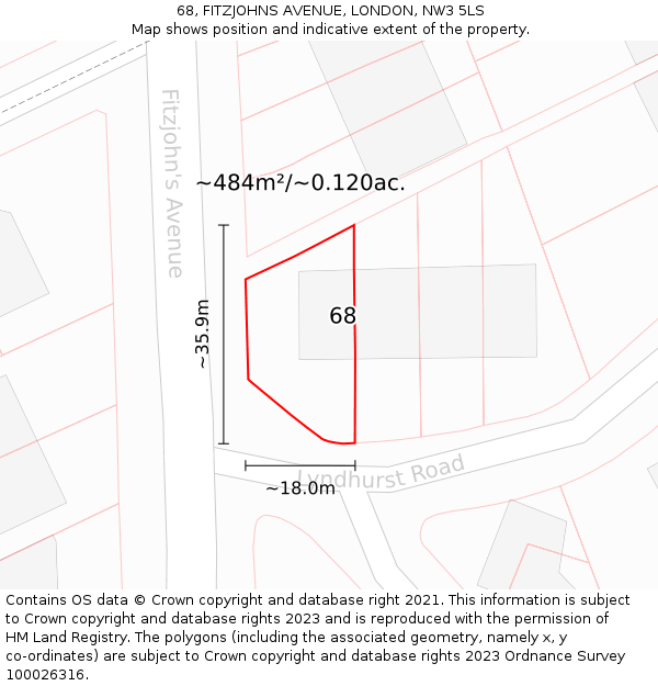 68, FITZJOHNS AVENUE, LONDON, NW3 5LS: Plot and title map