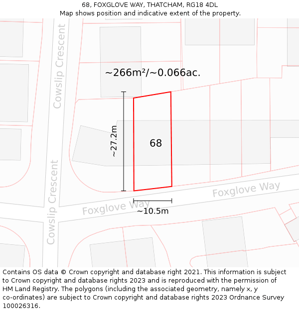 68, FOXGLOVE WAY, THATCHAM, RG18 4DL: Plot and title map