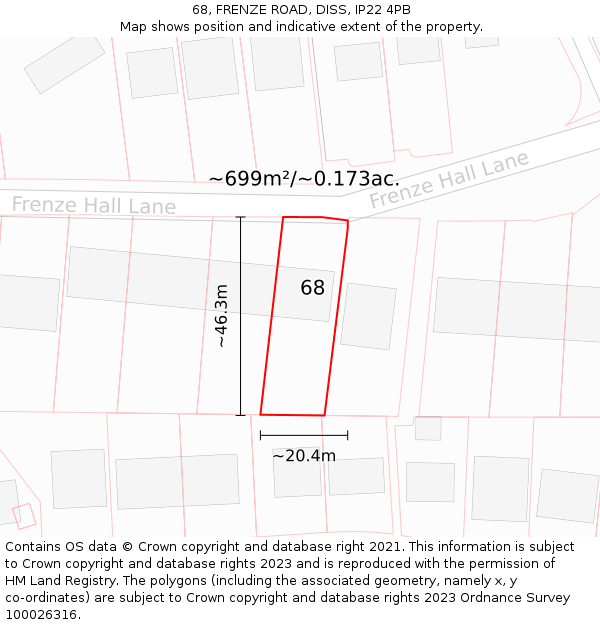 68, FRENZE ROAD, DISS, IP22 4PB: Plot and title map