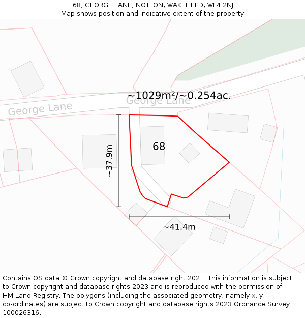 68, GEORGE LANE, NOTTON, WAKEFIELD, WF4 2NJ: Plot and title map