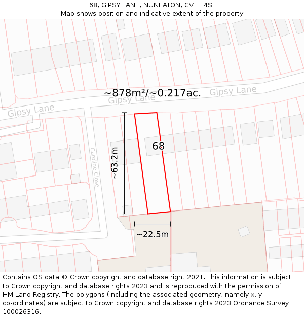 68, GIPSY LANE, NUNEATON, CV11 4SE: Plot and title map