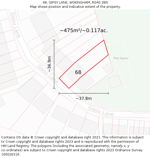 68, GIPSY LANE, WOKINGHAM, RG40 2BS: Plot and title map