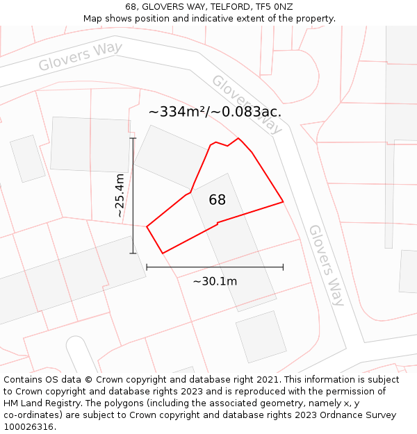 68, GLOVERS WAY, TELFORD, TF5 0NZ: Plot and title map