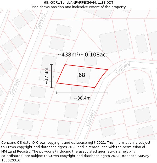 68, GORWEL, LLANFAIRFECHAN, LL33 0DT: Plot and title map