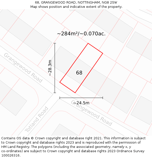 68, GRANGEWOOD ROAD, NOTTINGHAM, NG8 2SW: Plot and title map