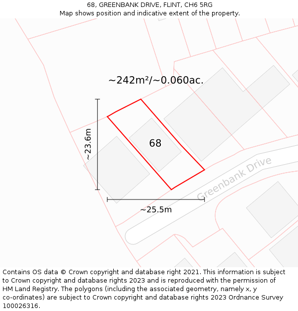 68, GREENBANK DRIVE, FLINT, CH6 5RG: Plot and title map