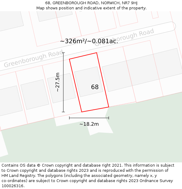 68, GREENBOROUGH ROAD, NORWICH, NR7 9HJ: Plot and title map