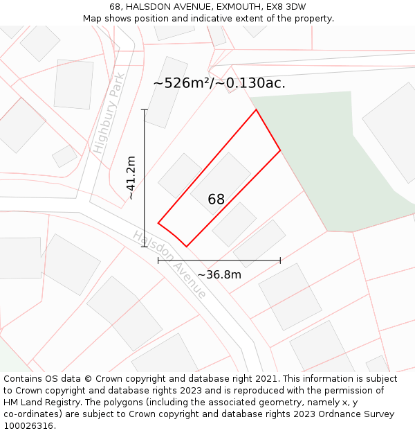 68, HALSDON AVENUE, EXMOUTH, EX8 3DW: Plot and title map