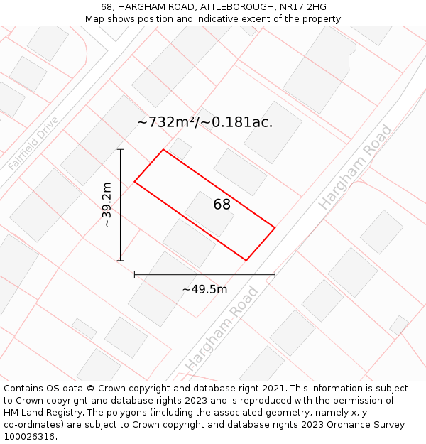 68, HARGHAM ROAD, ATTLEBOROUGH, NR17 2HG: Plot and title map