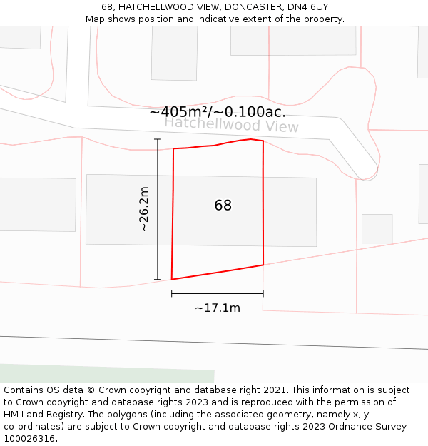 68, HATCHELLWOOD VIEW, DONCASTER, DN4 6UY: Plot and title map