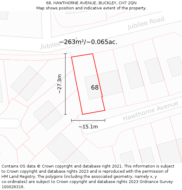 68, HAWTHORNE AVENUE, BUCKLEY, CH7 2QN: Plot and title map