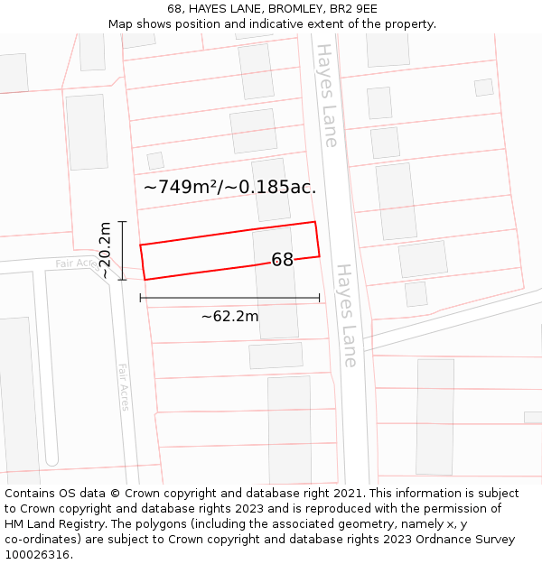 68, HAYES LANE, BROMLEY, BR2 9EE: Plot and title map