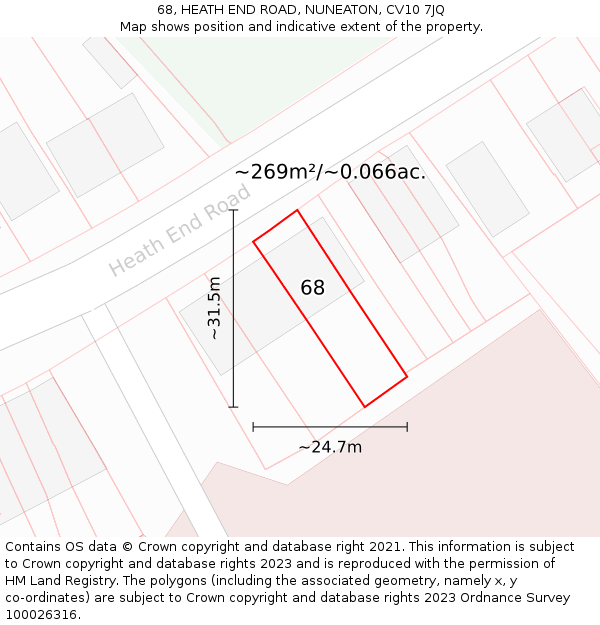 68, HEATH END ROAD, NUNEATON, CV10 7JQ: Plot and title map