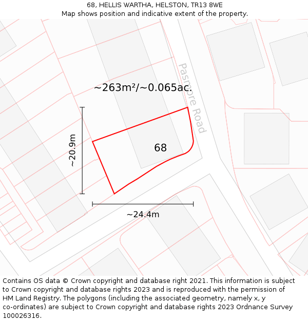 68, HELLIS WARTHA, HELSTON, TR13 8WE: Plot and title map