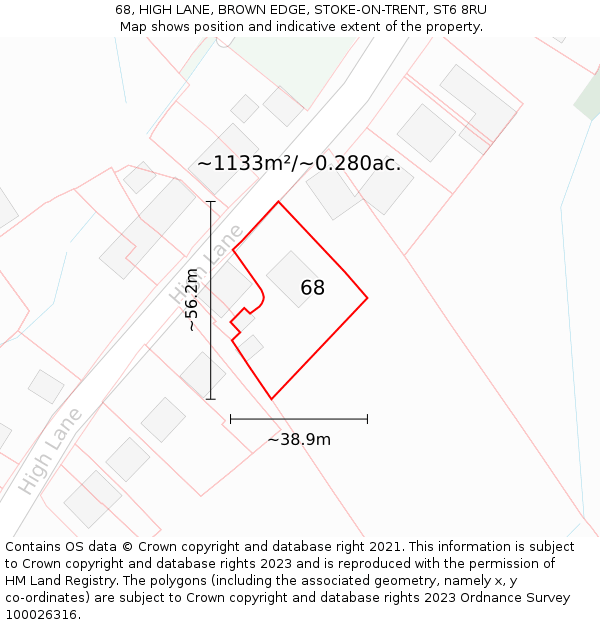 68, HIGH LANE, BROWN EDGE, STOKE-ON-TRENT, ST6 8RU: Plot and title map