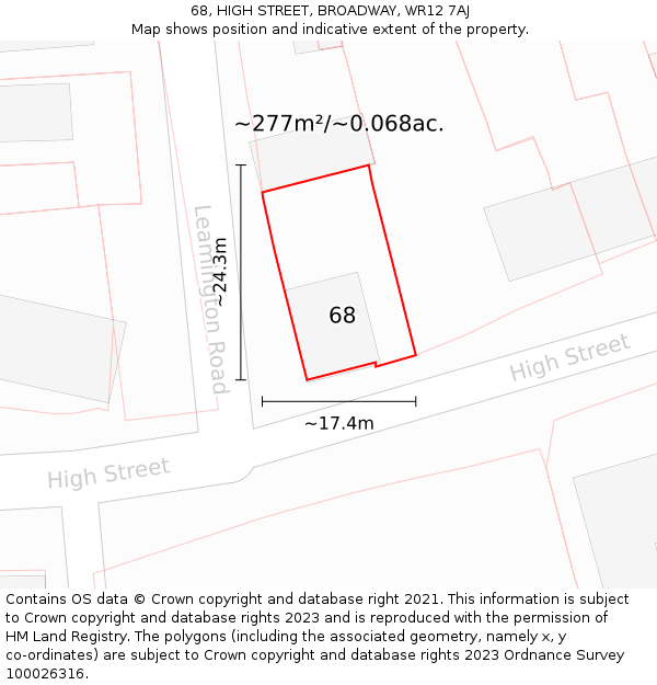 68, HIGH STREET, BROADWAY, WR12 7AJ: Plot and title map
