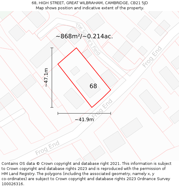68, HIGH STREET, GREAT WILBRAHAM, CAMBRIDGE, CB21 5JD: Plot and title map