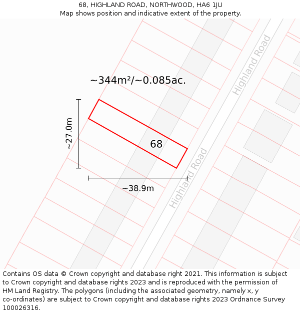 68, HIGHLAND ROAD, NORTHWOOD, HA6 1JU: Plot and title map