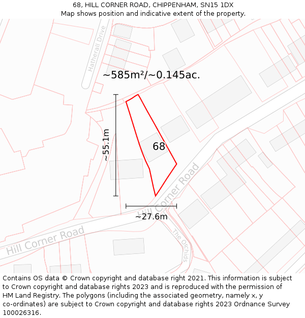 68, HILL CORNER ROAD, CHIPPENHAM, SN15 1DX: Plot and title map