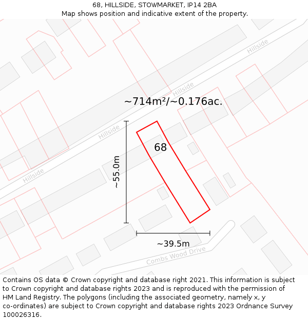 68, HILLSIDE, STOWMARKET, IP14 2BA: Plot and title map