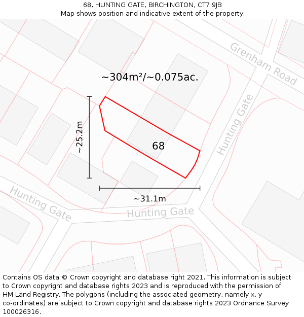 68, HUNTING GATE, BIRCHINGTON, CT7 9JB: Plot and title map