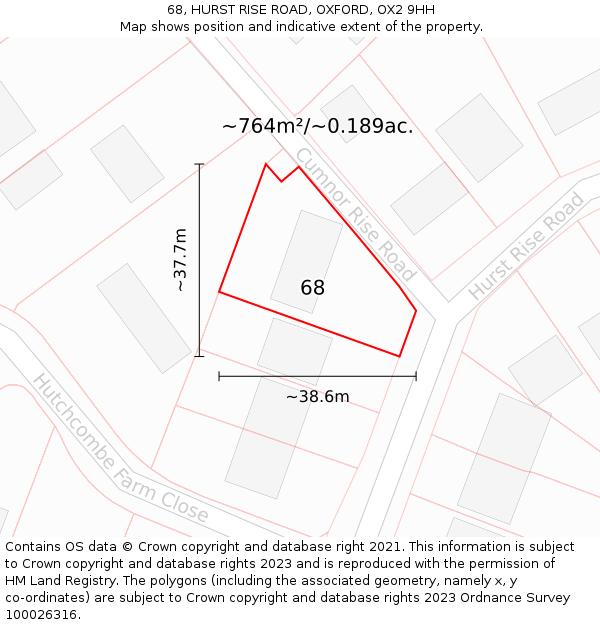 68, HURST RISE ROAD, OXFORD, OX2 9HH: Plot and title map