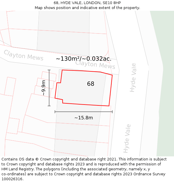 68, HYDE VALE, LONDON, SE10 8HP: Plot and title map