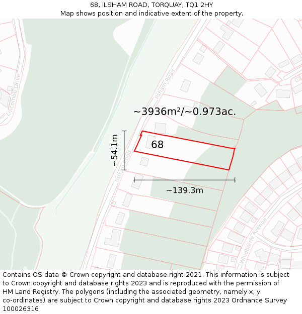 68, ILSHAM ROAD, TORQUAY, TQ1 2HY: Plot and title map