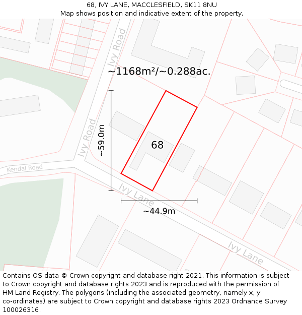 68, IVY LANE, MACCLESFIELD, SK11 8NU: Plot and title map