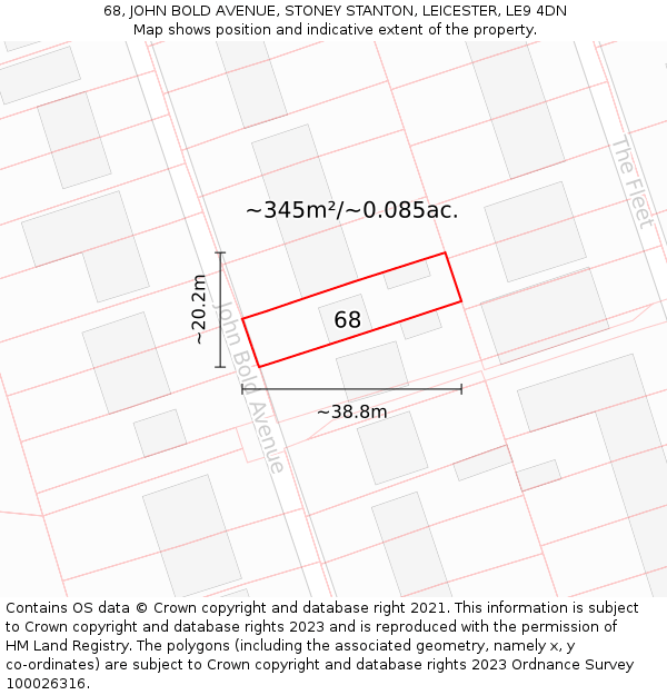 68, JOHN BOLD AVENUE, STONEY STANTON, LEICESTER, LE9 4DN: Plot and title map