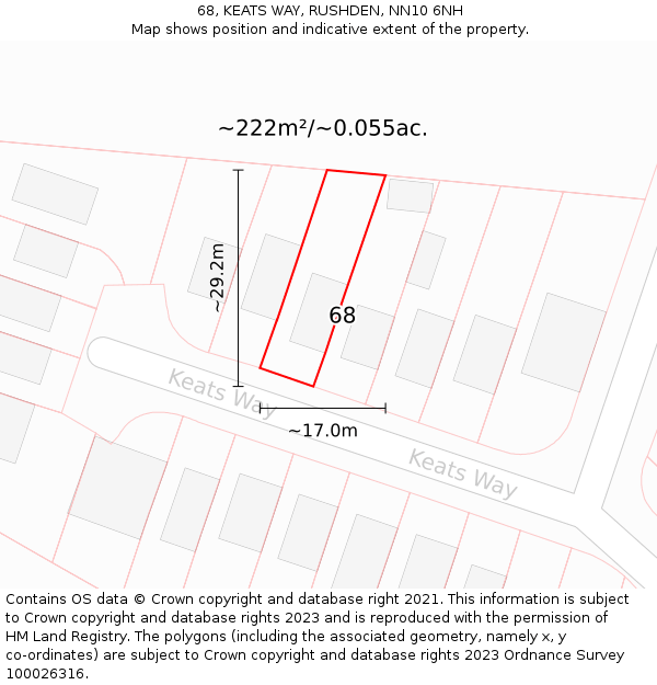 68, KEATS WAY, RUSHDEN, NN10 6NH: Plot and title map